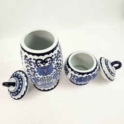 Kit 2 Potiche Azul e Branco Daca Pote Porcelana Decoração - 5