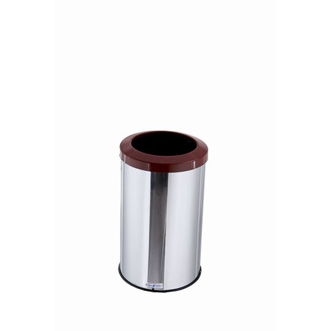 Lixeira Aço Inox Com Aro Plástico Lixo Reciclável Cozinha 20 Litros - Marrom