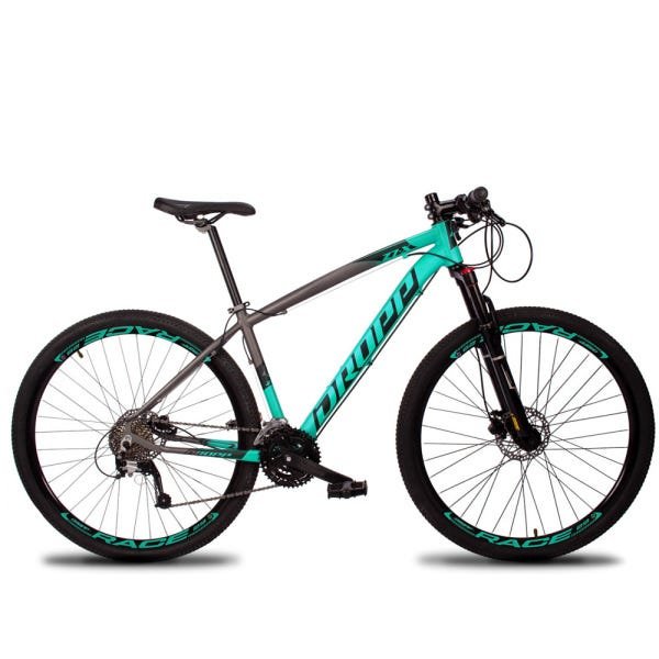 Bicicleta Aro 29 Dropp Z7-x Freio Hidráulico 27V Suspensão com Trava Cinza e Verde Água - 1