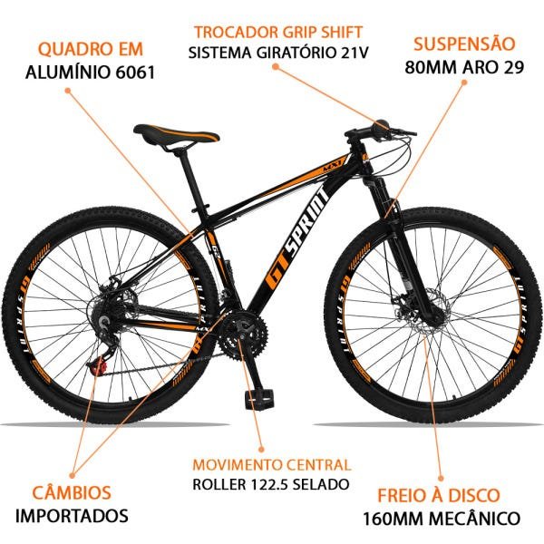 Bicicleta Aro 29 GT Sprint MX1 Aluminum 21v Freio a Disco Preto e Laranja - 3