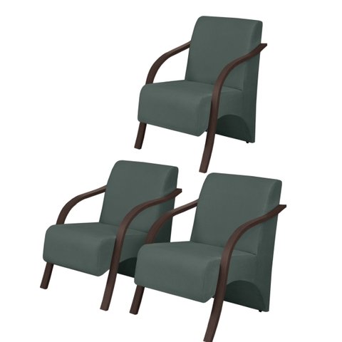 Kit3 Poltronas Decorativas Vênus 1 Lugar Braço Pé Madeira D Salla Suede Verde