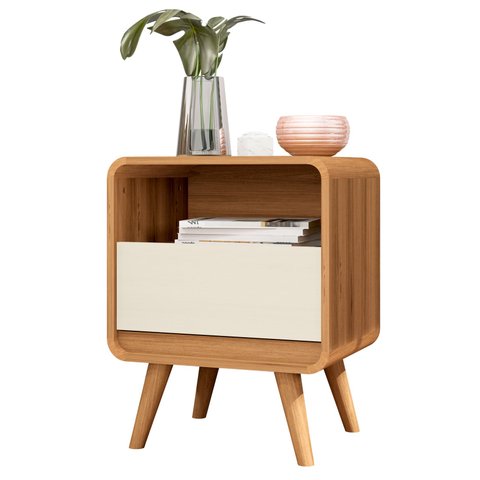 Mesa de Cabeceira Retrô Compacta 1 Gaveta 1 Nicho Channel - Fabrimoveis Nature Off White