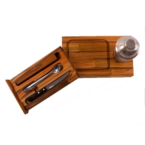 KIT 5 PECAS COQUETEL COM COQUETELEIRA E TABUA MADEIRA OESTE WOOD