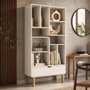 Ver imagem 4 de Estante Livreiro Home Office Orgânica 1 Gaveta 90cm Nordic A03 Off White Roble - Lyam Decor