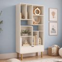 Ver imagem 3 de Estante Livreiro Home Office Orgânica 1 Gaveta 90cm Nordic A03 Off White Roble - Lyam Decor