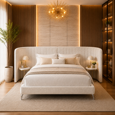 Cama Casal King e Cabeceira Curva Fernanda Bouclê Moscow Design Moderno