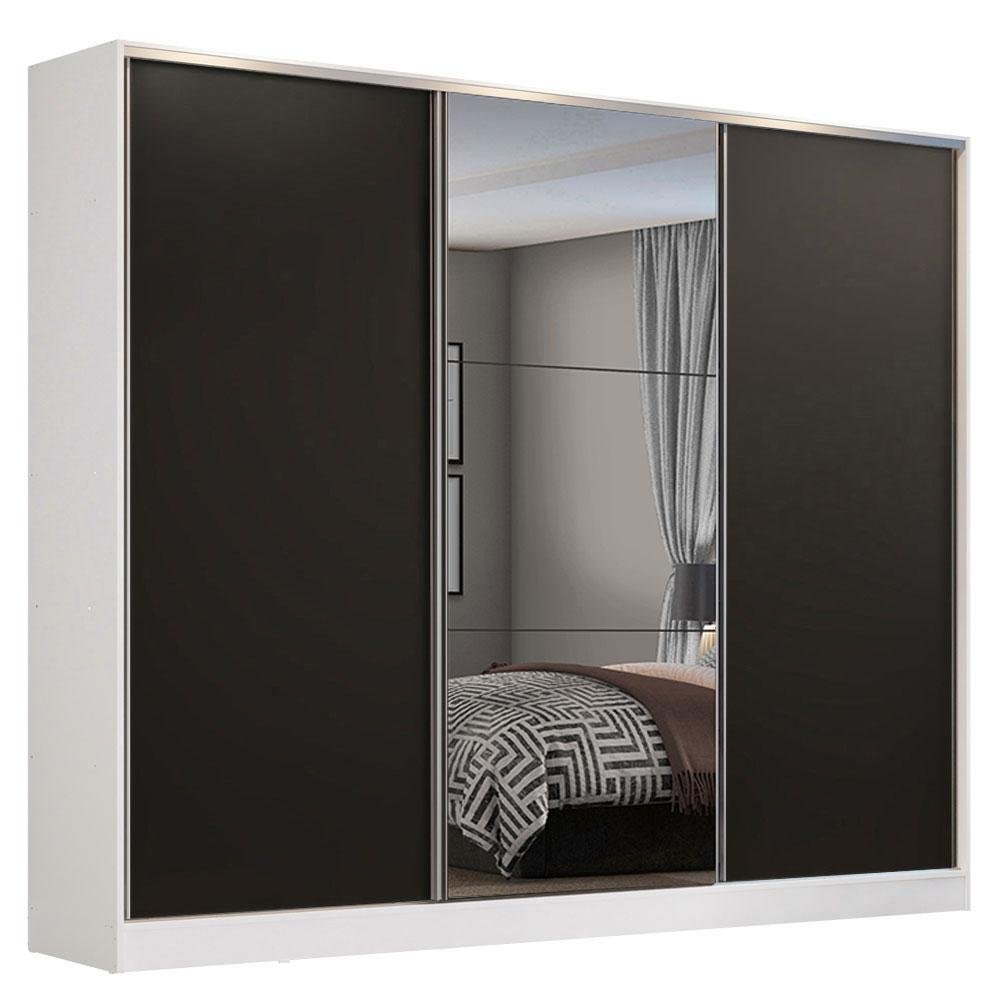 Guarda Roupa Casal 100% Mdf Madesa Zurique 3 Portas de Correr com Espelho - Branco/preto - 2