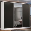 Ver imagem 1 de Guarda Roupa Casal 100% Mdf Madesa Zurique 3 Portas de Correr com Espelho - Branco/preto