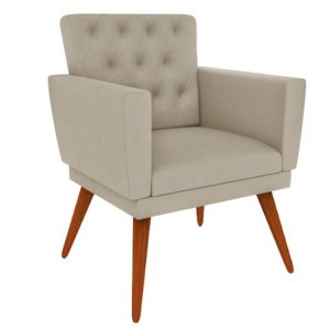 Poltrona Decorativa Pés Palito Nina Encosto Estilo Capitonê Bege - DS Estofados