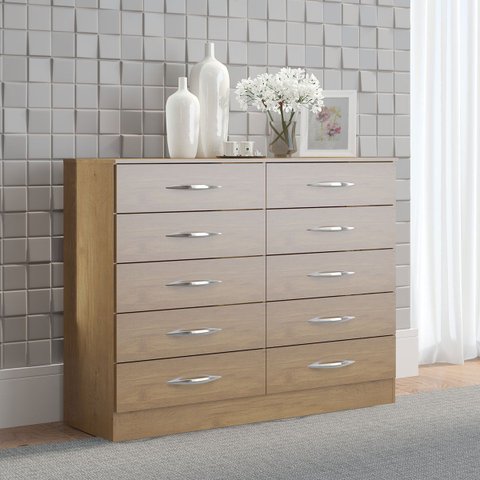 Cômoda Quarto Casal com 10 Gavetas 117x92 cm MDP Carvalho 3017 Prime