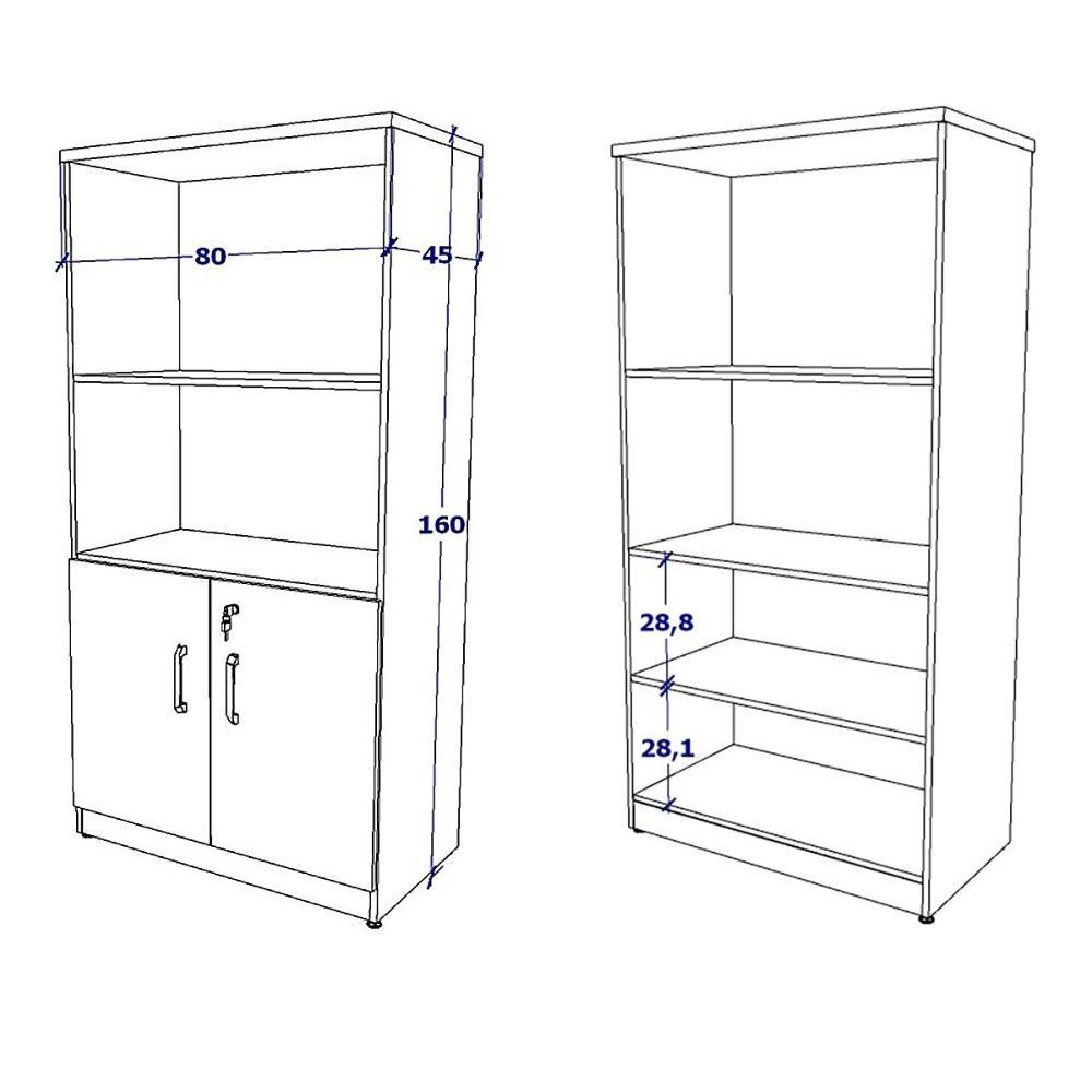 Armário Estante para Escritório 80 Cm Linha de Alto Padrão Cor:cinza Sagrado com Preto - 2