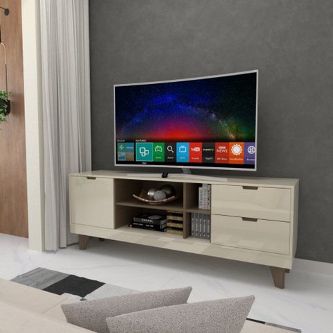 Rack para Tv até 60 Polegadas Oklahoma 1 Porta 2 Gavetas Off White/carvalho - Panorama Móveis