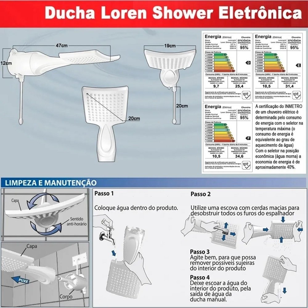 Chuveiro Lorenzetti Loren Shower Ultra Eletrônica 220v 7500w Loren Shower Ultra Eletrônica - 4