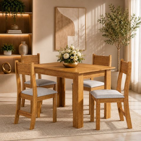 Conjunto Sala de Jantar 4 Lugares Retangular Kyara