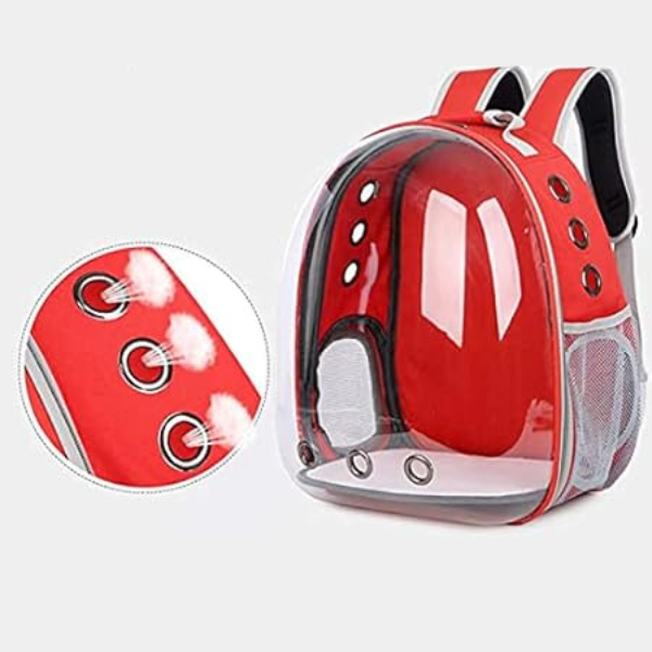 Mochila Pet Transporte Cães Gato Visão 360 Panorâmica Passeio Confortável: Cor:vermelho - 3