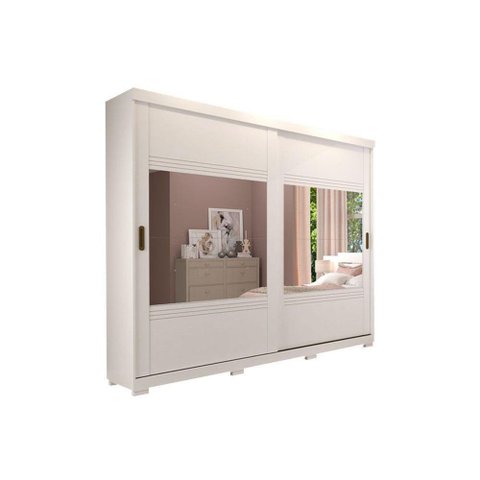 Guarda Roupa Casal 2 Portas de Correr e 4 Gavetas Ec/ 2 Espelhos e Pés Blumenau Branco - Panan