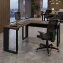 Ver imagem 1 de Escrivaninha em L Industrial 150 cm X 150 cm Escritório Corporativo F5 Office Cor:Málaga com Preto
