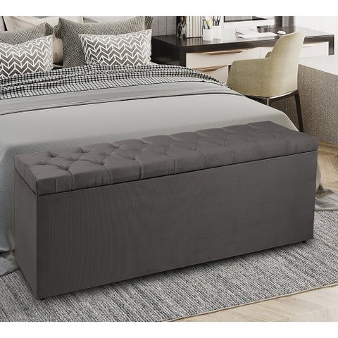 Recamier Baú 0,90m Madrid Suede Cinza Dal Poz Estofados