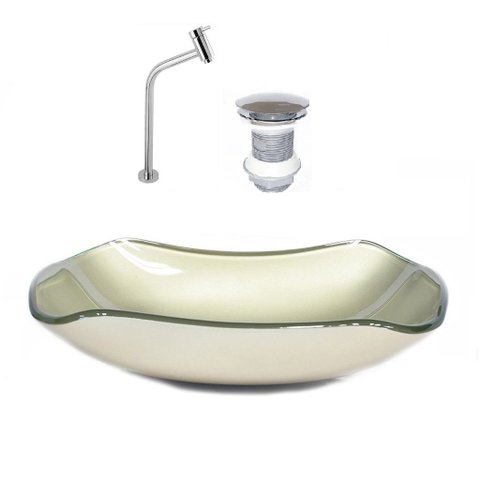 Cuba de Vidro Abaulada 51cm Champanhe + Valvula + Torneira