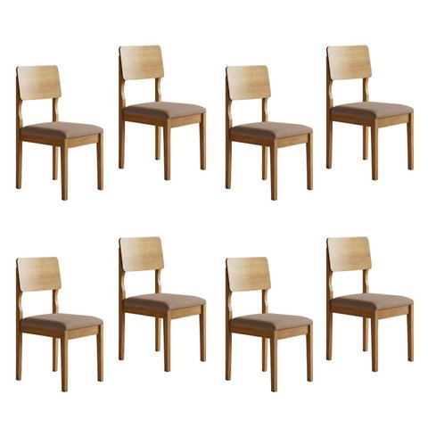 Kit 8 Cadeiras para Sala de Jantar com Pés Madeira Maciça Ana