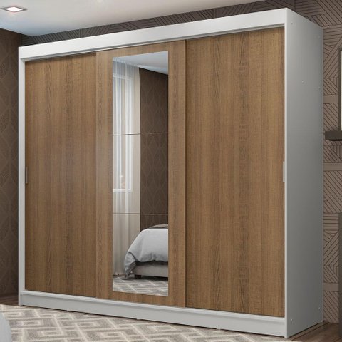 Guarda-roupa Casal Madesa Kansas 3 Portas de Correr com Espelho 3 Gavetas