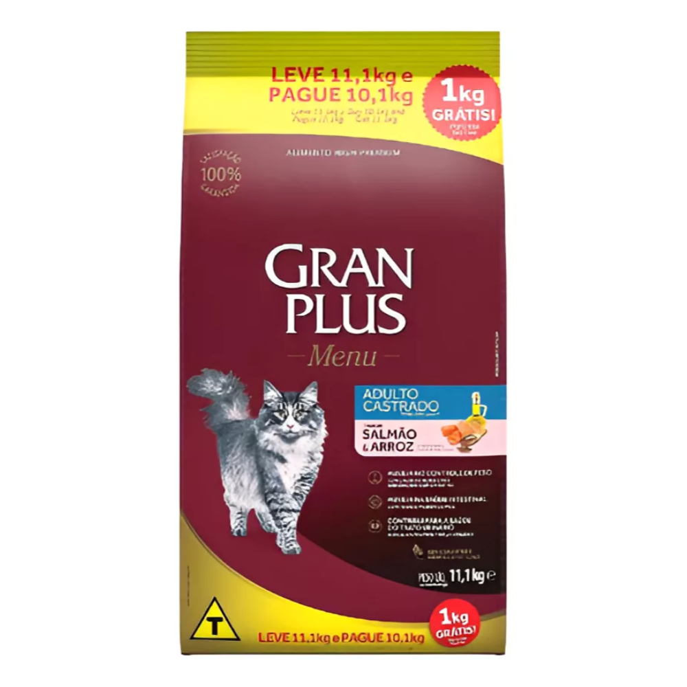 Ração Granplus Menu Gato Castrado Salmão e Arroz 11kg