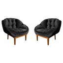Ver imagem 1 de Kit 2 Poltronas Decorativa Marcela Veludo Base Madeira Castanho - Pallazio Preto