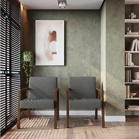 Kit 2 Poltrona Decorativa Madeira Maciça Jequitibá Assento com Persintas Slim