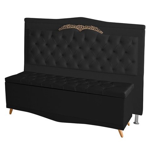 Kit de Cabeceira de Cama Box e Calçadeira Baú Helena King 195 Cm Retro Capitonê Suede Preto Eli Móve