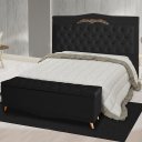 Ver imagem 2 de Kit de Cabeceira de Cama Box e Calçadeira Baú Helena King 195 Cm Retro Capitonê Suede Preto Eli Móve