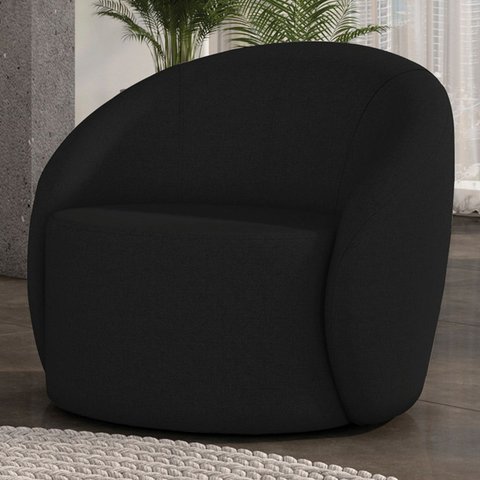 Poltrona Sala Decorativa Redonda 91cm Steve Linho Preto I01 - Mpozenato