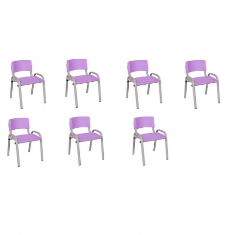 Kit 7 Cadeira Iso Infantil Creche, Base Cinza Lilas
