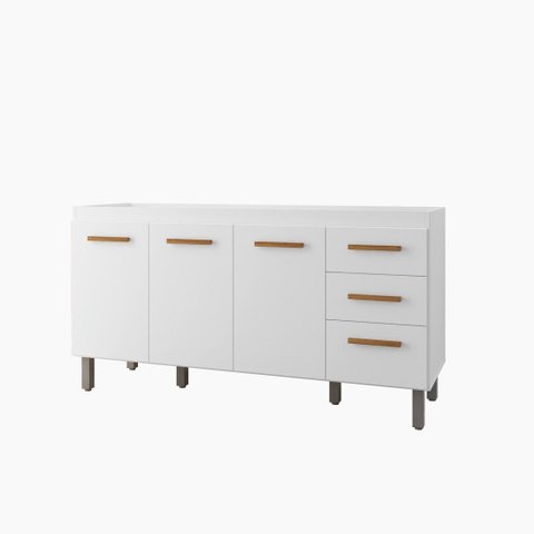 Balcão Gabinete de Pia Aurora 160cm Branco s/ Tampo 3 Portas 3 Gavetas -Nathan