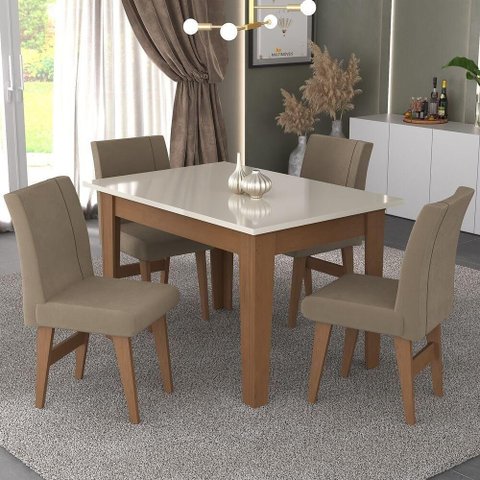 Conjunto Mesa de Jantar 4 Cadeiras Off White/mascavo