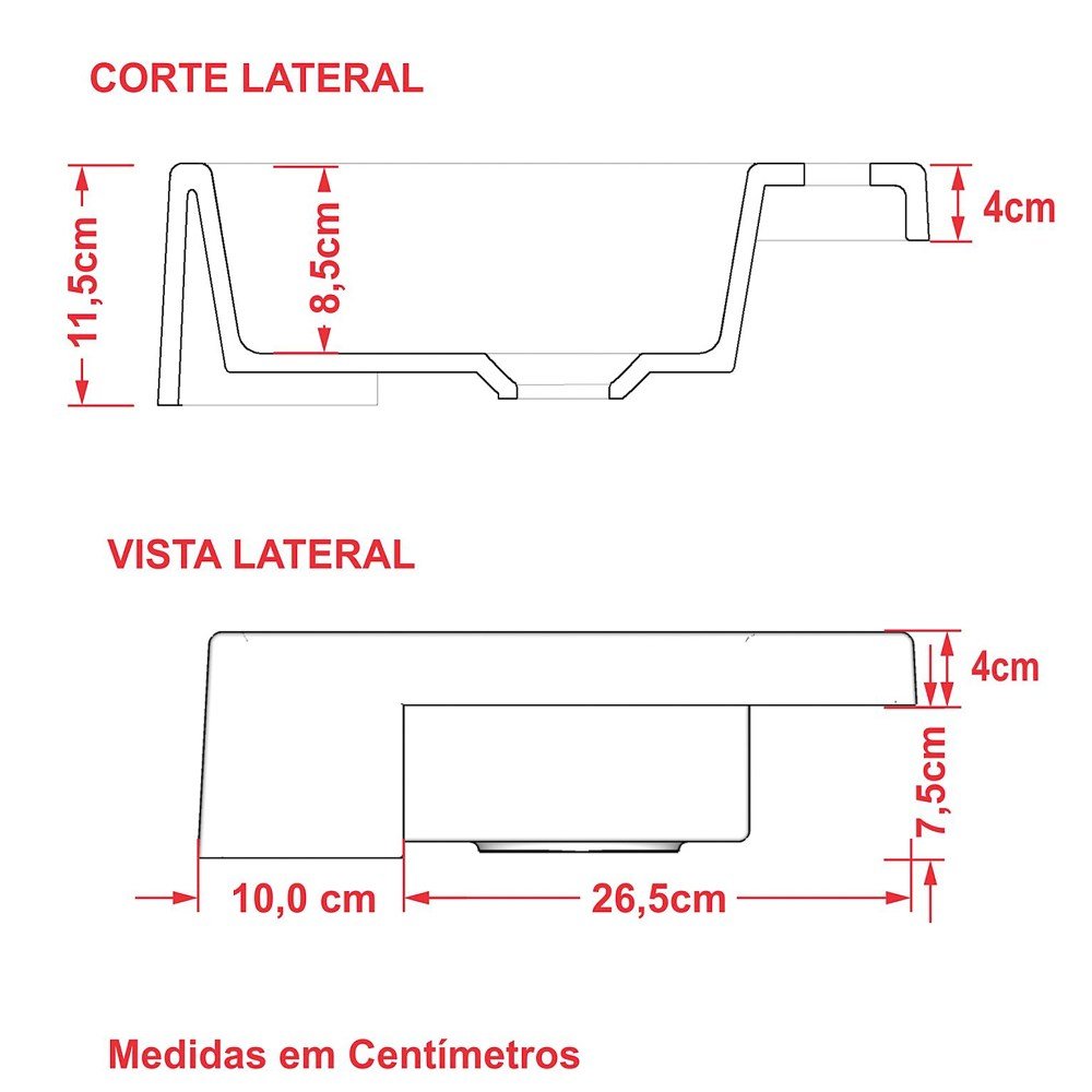 Cuba Pia Semi Encaixe para Banheiro Retangular 54cm XRT C08 Branco - Mpozenato - 4