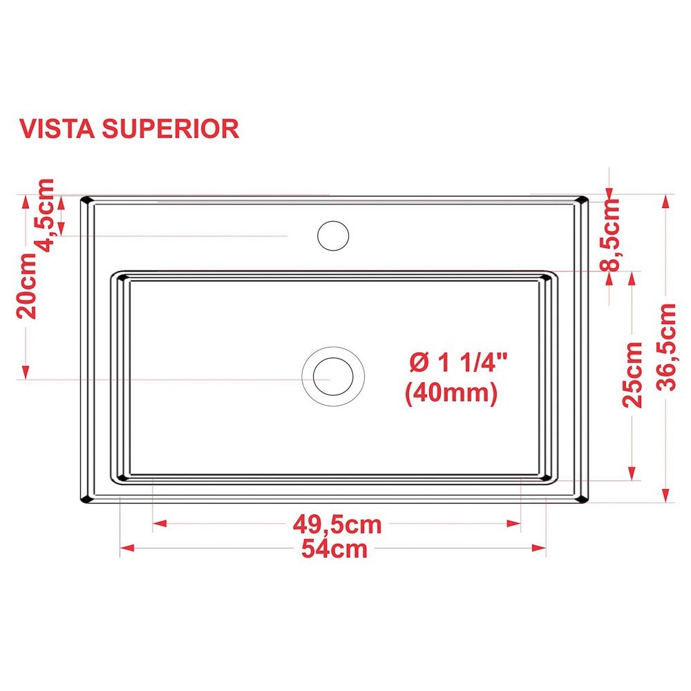 Cuba Pia Semi Encaixe para Banheiro Retangular 54cm XRT C08 Branco - Mpozenato - 3