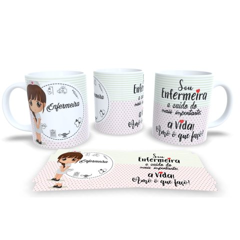 Caneca de Porcelana Branca Personalizada Profissões Enfermagem