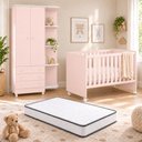 Ver imagem 1 de Kit Quarto de Bebê Doce Sonho com Berço com Rodízio Guarda Roupa 2 Portas e Colchão D18 130x60 Movel