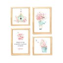 Ver imagem 1 de Kit 4 Quadros Decorativos Menina Aquarela, Passarinho, Flor
