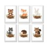 Kit com 6 Quadros Decorativos Animais do Bosque Aquarela - 1
