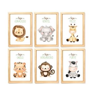 Kit com 6 Quadros Decorativos Safari Baby Aquarela seja