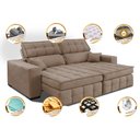 Ver imagem 3 de Sofá Retrátil e Reclinável 2,20M Molas Ensacadas e Costura Tripla Cama Inbox Nobre Suede Bege