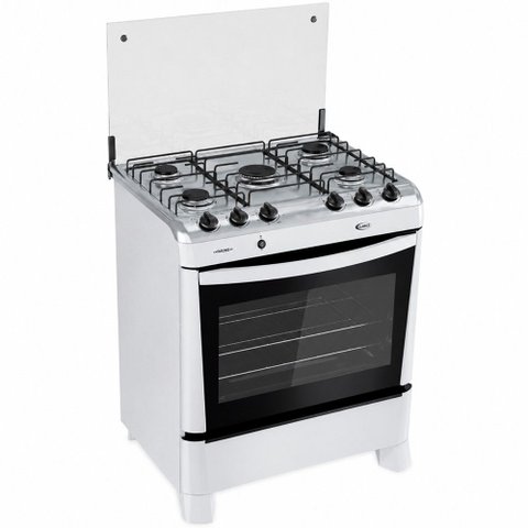 Fogão a Gás Fascino 5 Bocas Mega Chama 2,6KW Easy Clean com Forno 97 Litros e Mesa Inox Clarice