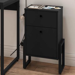 Cabeceira Solteiro Vicenza 100cm L02 Bouclê Cinza Com 1 Mesa de Cabeceira Work Preto - Lyam Decor Vi - 12