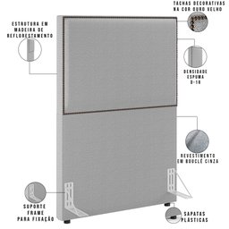 Cabeceira Solteiro Vicenza 100cm L02 Bouclê Cinza Com 1 Mesa de Cabeceira Work Preto - Lyam Decor Vi - 5