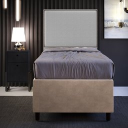 Cabeceira Solteiro Vicenza 100cm L02 Bouclê Cinza Com 1 Mesa de Cabeceira Work Preto - Lyam Decor Vi - 2