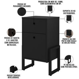 Cabeceira Solteiro Vicenza 100cm L02 Bouclê Cinza Com 1 Mesa de Cabeceira Work Preto - Lyam Decor Vi - 6