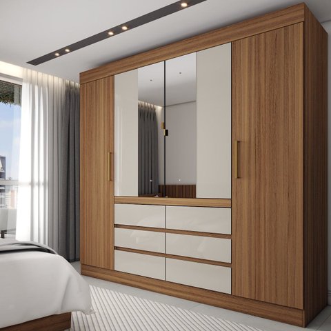Guarda-roupa Casal Honey 4 Portas 6 Gavetas com Espelho - Panorama Móveis