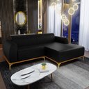 Ver imagem 2 de Sofá 230cm 4 Lugares com Chaise Direito Pés Gold Molino B-159 Corano Preto - Domi