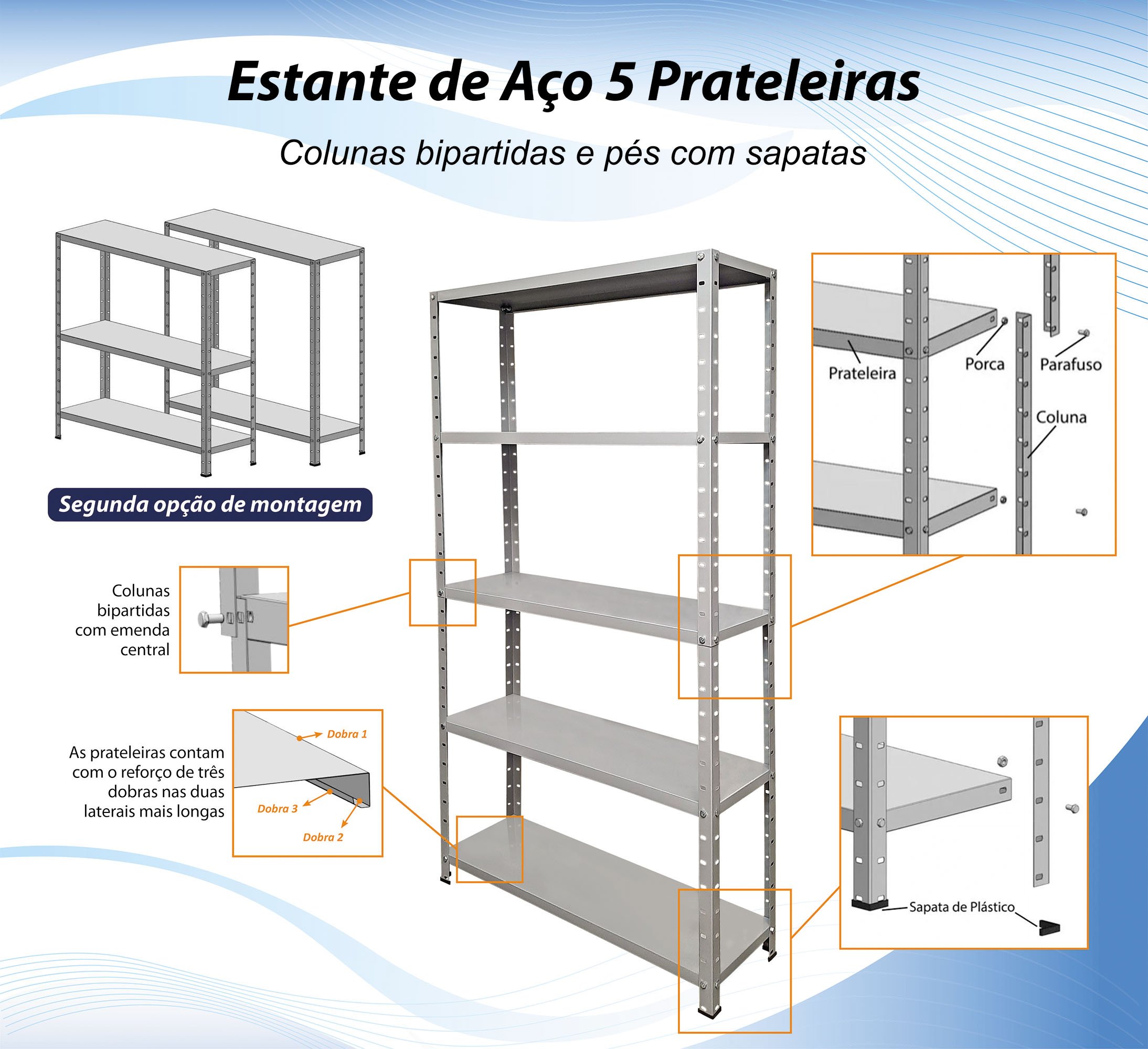 Estante de Aço 5 Prateleiras 25cm Multiuso 25kg/prateleira Várias Cores - 3